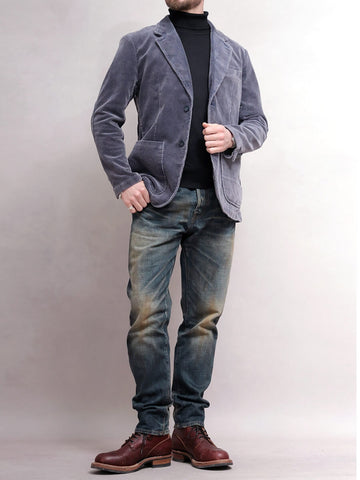 Men's Distressed Navy Corduroy Suit Jacket