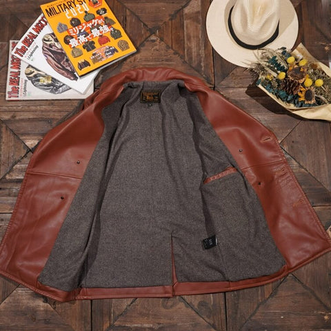 Men's Double-breasted Navy Pea Coat, Cowhide