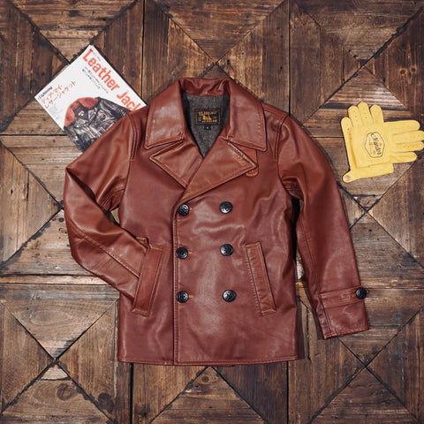 Men's Double-breasted Navy Pea Coat, Cowhide