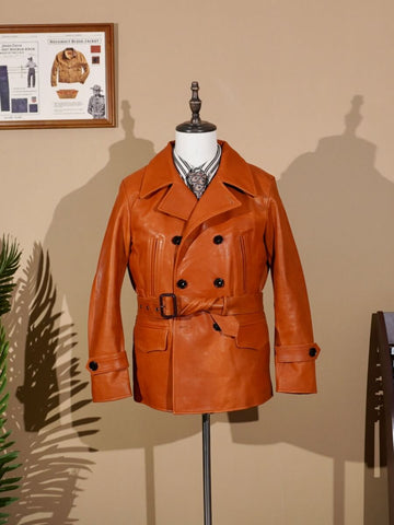 Men's Double-breasted Navy Pea Coat, Cowhide