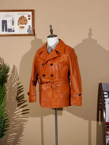 Men's Double-breasted Navy Pea Coat, Cowhide