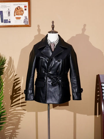 Men's Double-breasted Navy Pea Coat, Cowhide