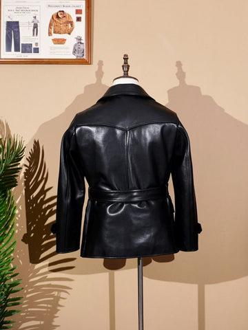 Men's Double-breasted Navy Pea Coat, Cowhide