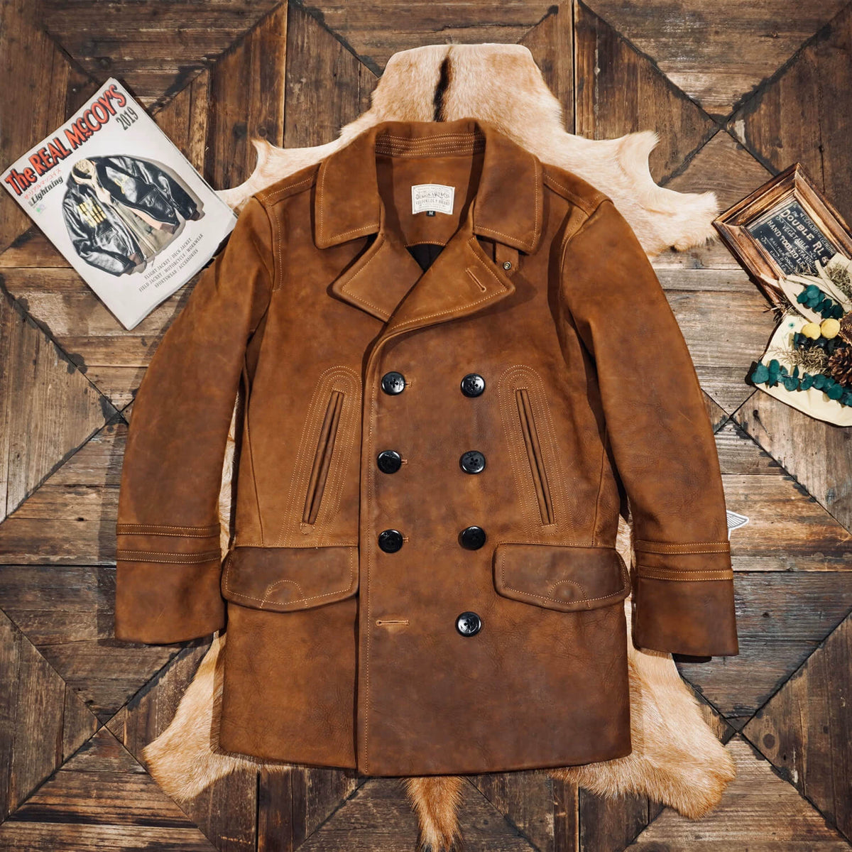 Men's Double Breasted 740N Leather Coat, Cowhide