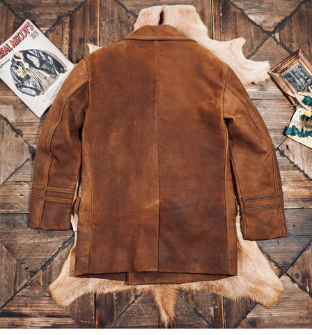 Men's Double Breasted 740N Leather Coat, Cowhide