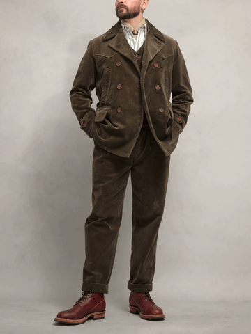 Men's Double Breasted Corduroy Pea Coat, Olive