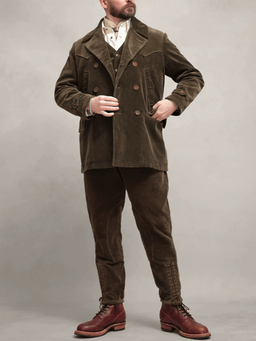 Men's Double Breasted Corduroy Pea Coat, Olive