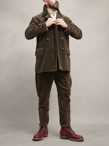 Men's Double Breasted Corduroy Pea Coat, Olive