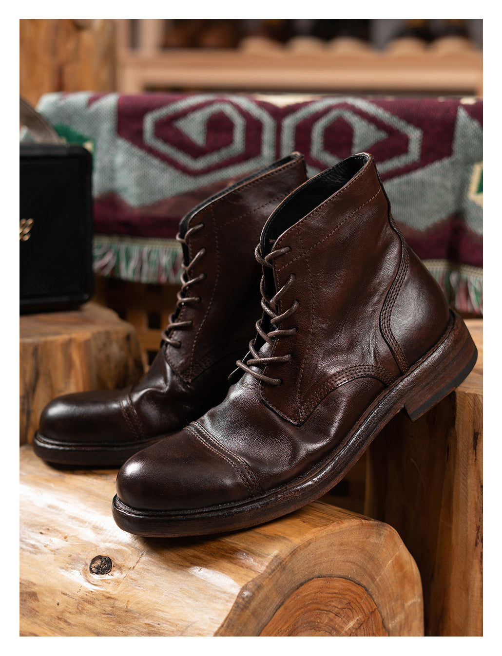 Men's Brogue Leather Dress Boots Coffee