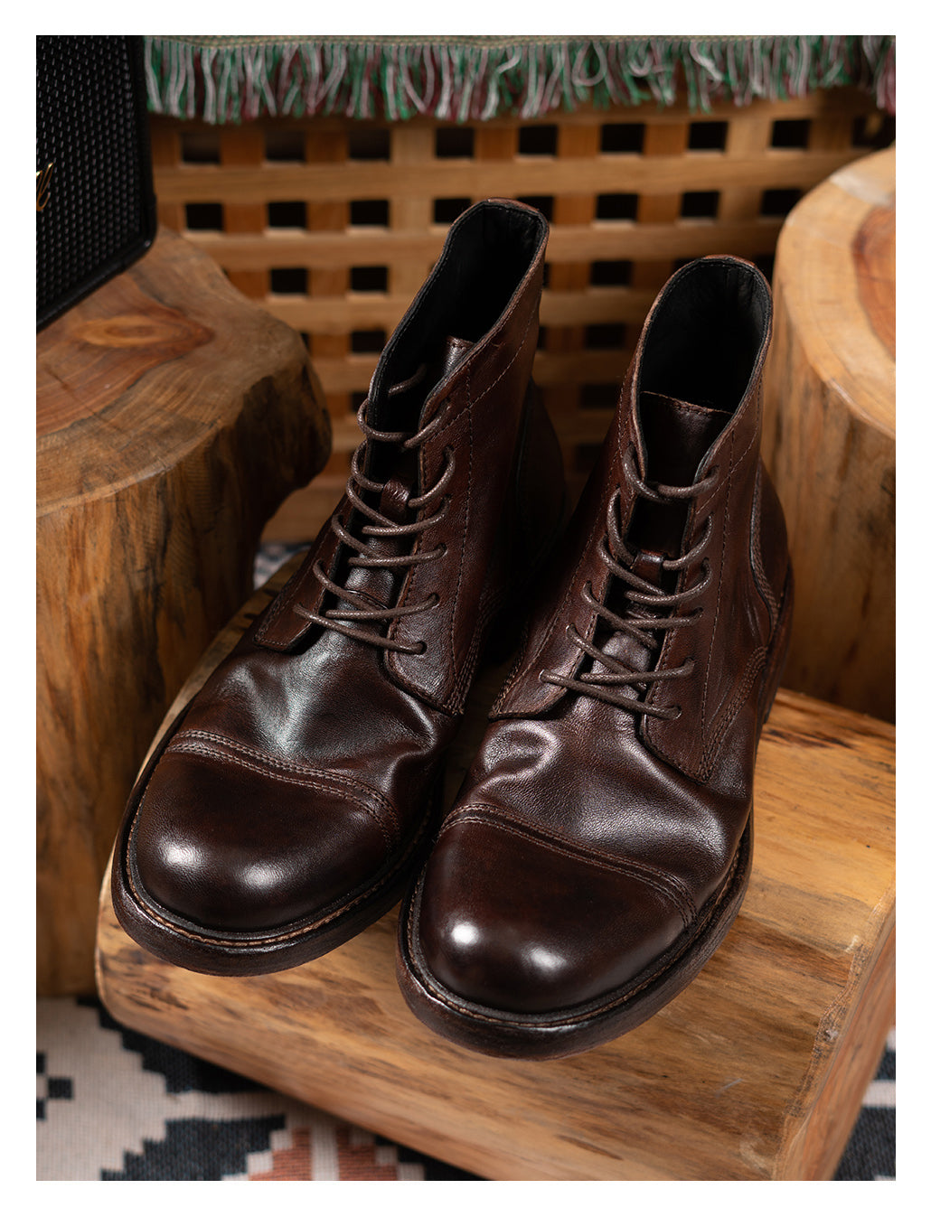 Men's Washed Cap Toe Dress Boots 46 / Coffee Men's Washed Cap Toe Dress Boots 46 / Coffee