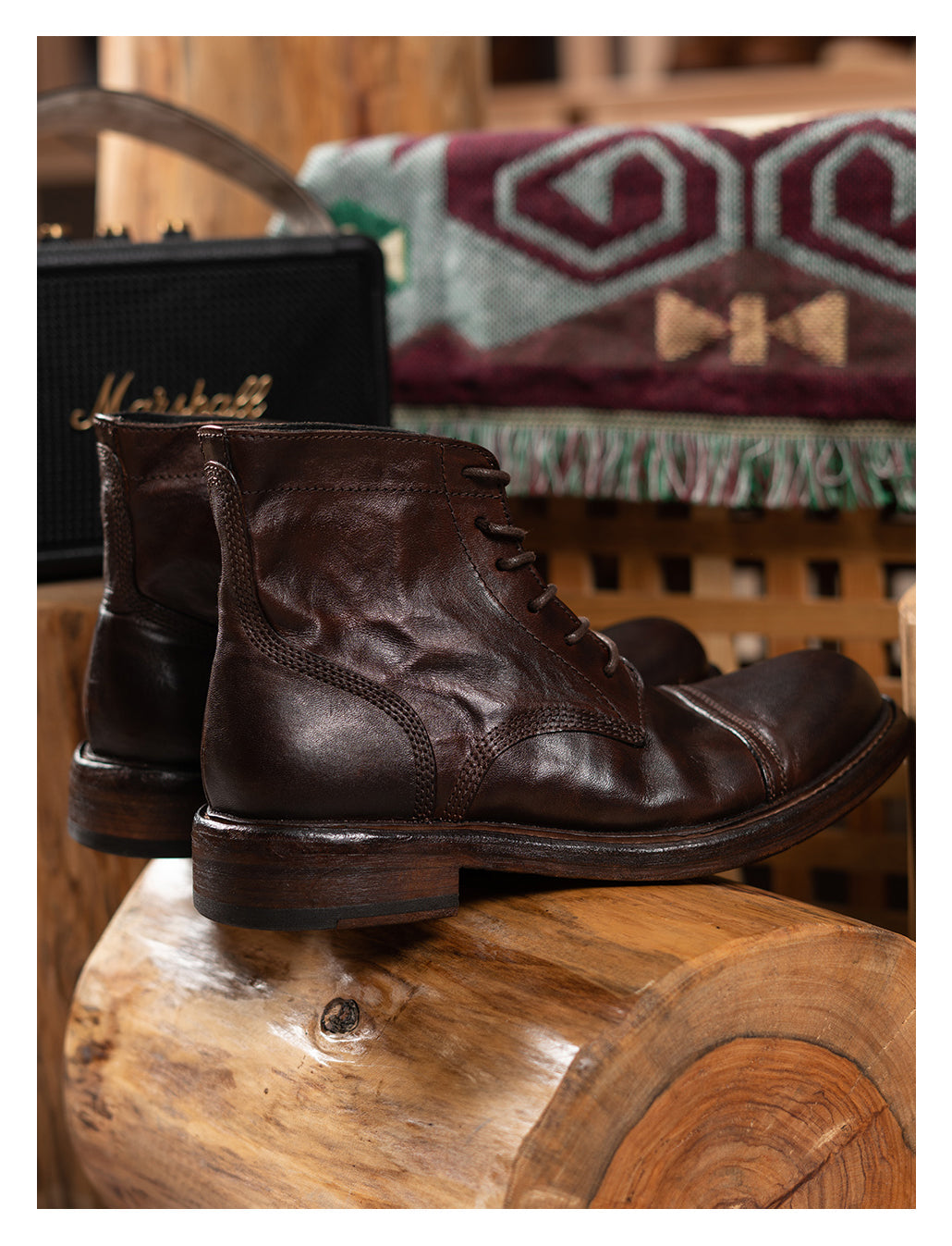 Men's Washed Cap Toe Dress Boots 46 / Coffee Men's Washed Cap Toe Dress Boots 46 / Coffee