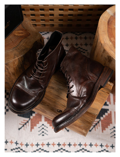 Men's Brogue Leather Dress Boots Coffee