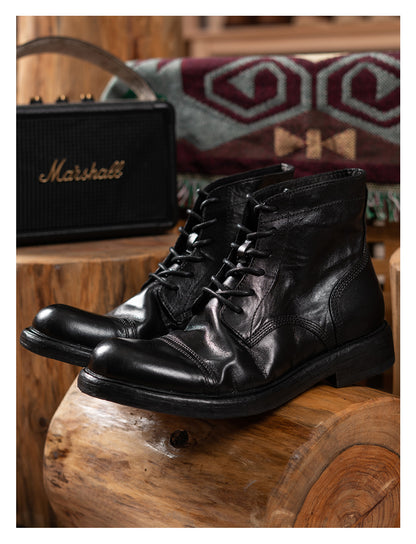 Men's Brogue Leather Dress Boots Coffee