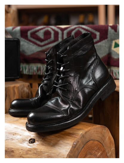 Men's Brogue Leather Dress Boots Coffee