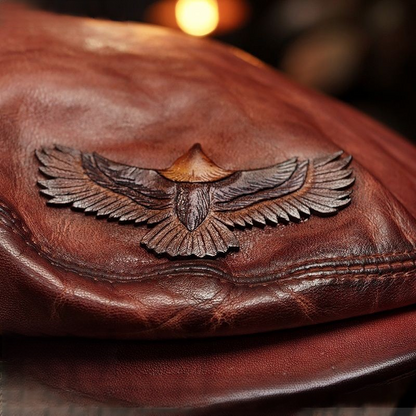 Eagle Carved Leather Flat Cap