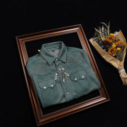 Men's Embroidered Western Leather Shirt