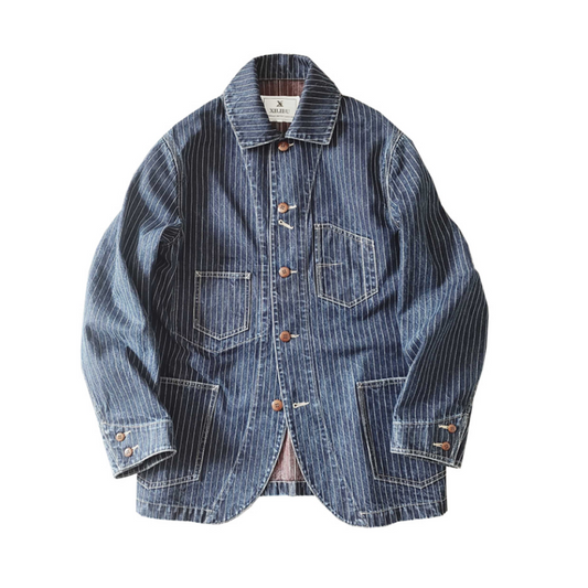 Veste d'ingénieur en denim rayé pour homme