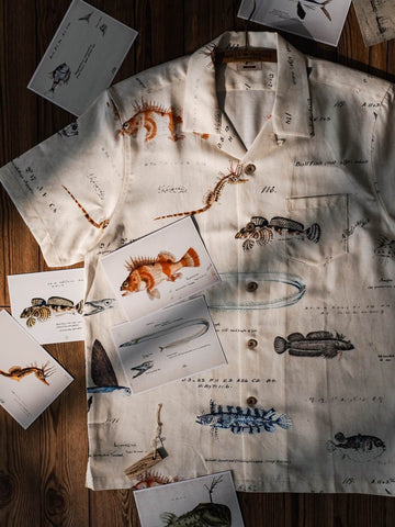 Men's Fish Print Linen Hawaiian Shirt, Short Sleeves