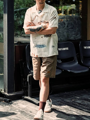 Men's Fish Print Linen Hawaiian Shirt, Short Sleeves