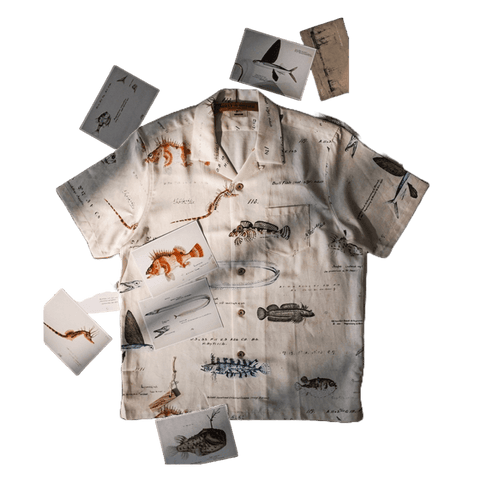 Men's Fish Print Linen Hawaiian Shirt, Short Sleeves
