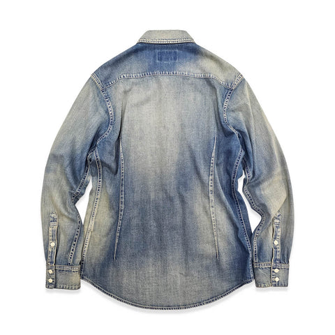 Men's Distressed French Pin-Tuck Denim Shirt