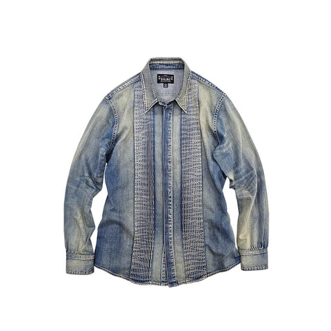 Men's Distressed French Pin-Tuck Denim Shirt