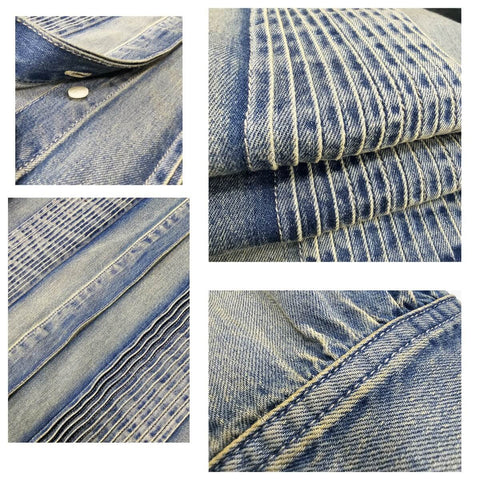 Men's Distressed French Pin-Tuck Denim Shirt