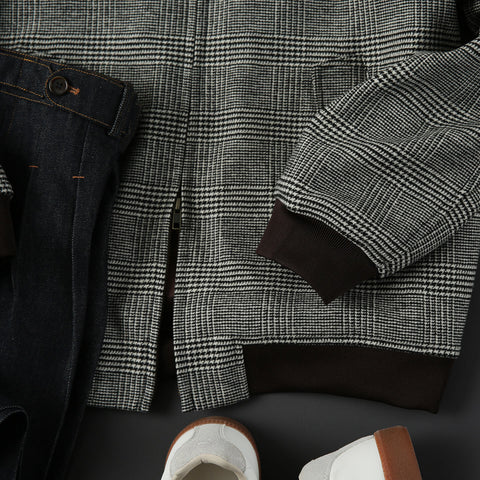 Men's Houndstooth Tweed Bomber Jacket