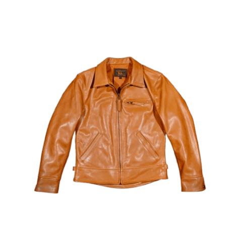 Orange leather jacket on a white background