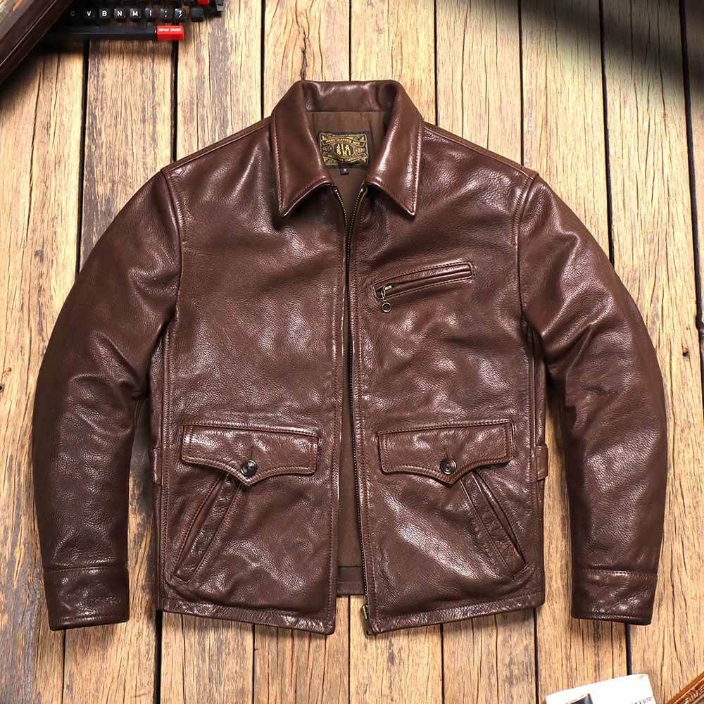 Men's Newsboy Leather Jacket Brown Cowhide