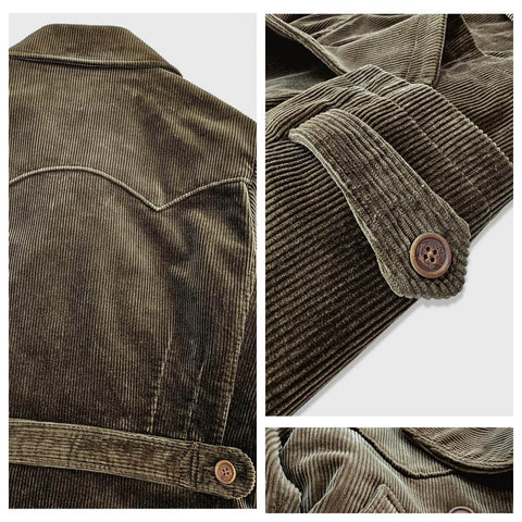 Men's Double Breasted Corduroy Pea Coat, Olive