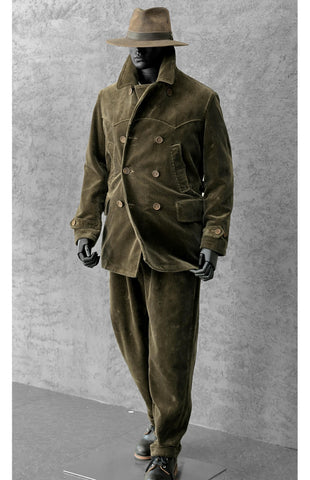 Men's Double Breasted Corduroy Pea Coat, Olive