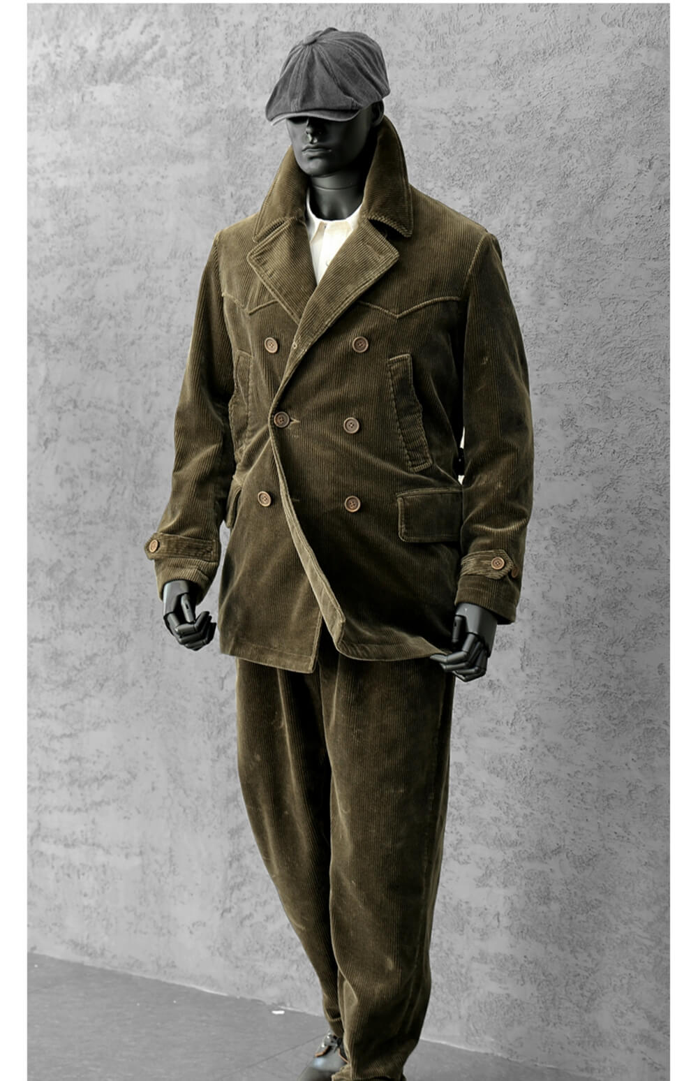 Men's Double Breasted Corduroy Pea Coat, Olive