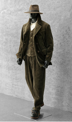 Men's Double Breasted Corduroy Pea Coat, Olive