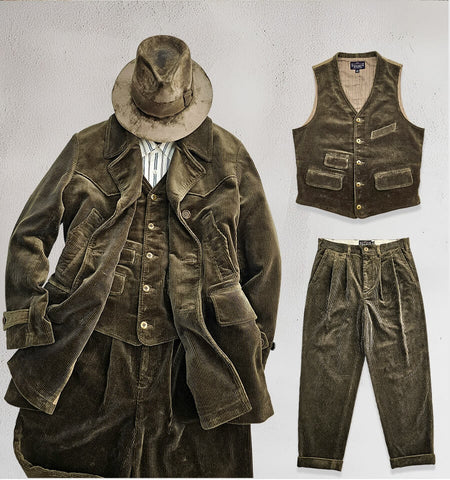 Men's Double Breasted Corduroy Pea Coat, Olive