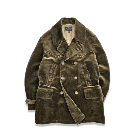 Men's Double Breasted Corduroy Pea Coat, Olive