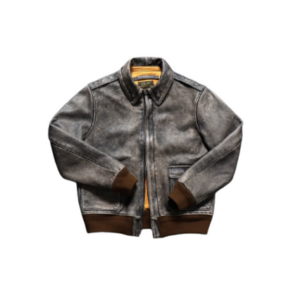 Distressed A-2 Flight Leather Jacket Grey