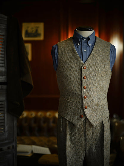 Gilet de costume à col en V en tweed des années 1920