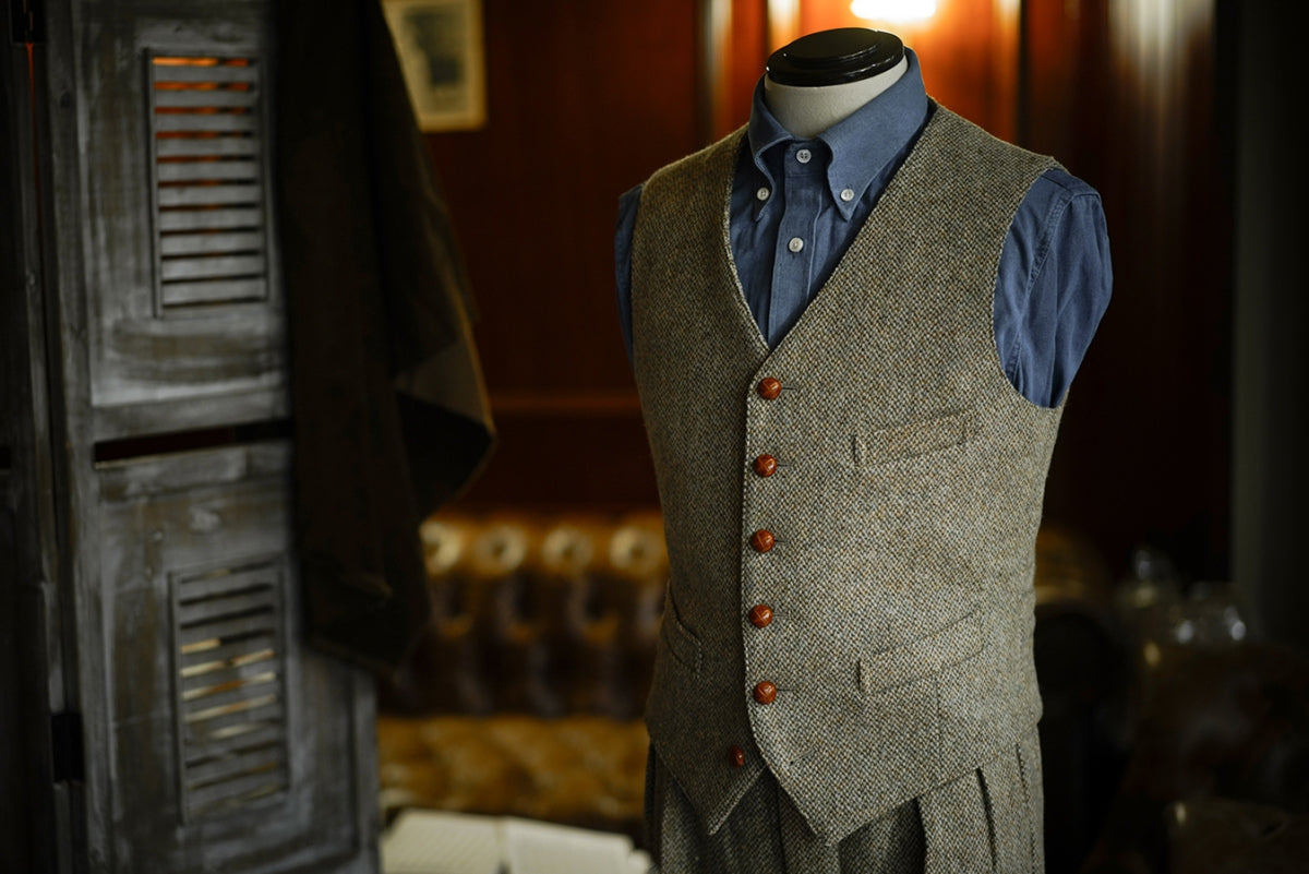 Gilet de costume à col en V en tweed des années 1920