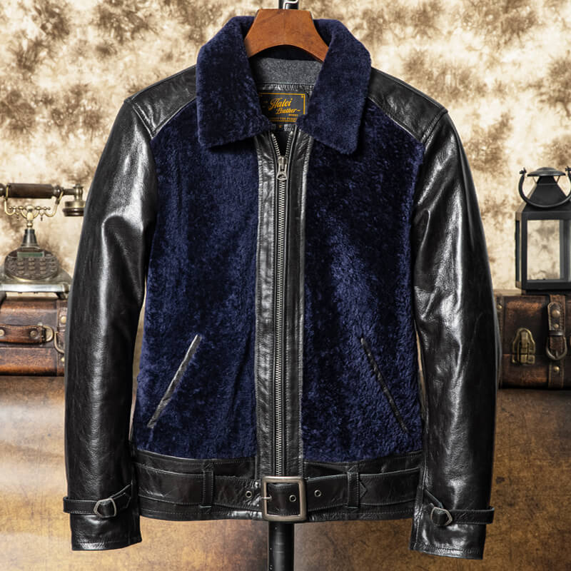 Veste en cuir marron GRIZZLY pour homme