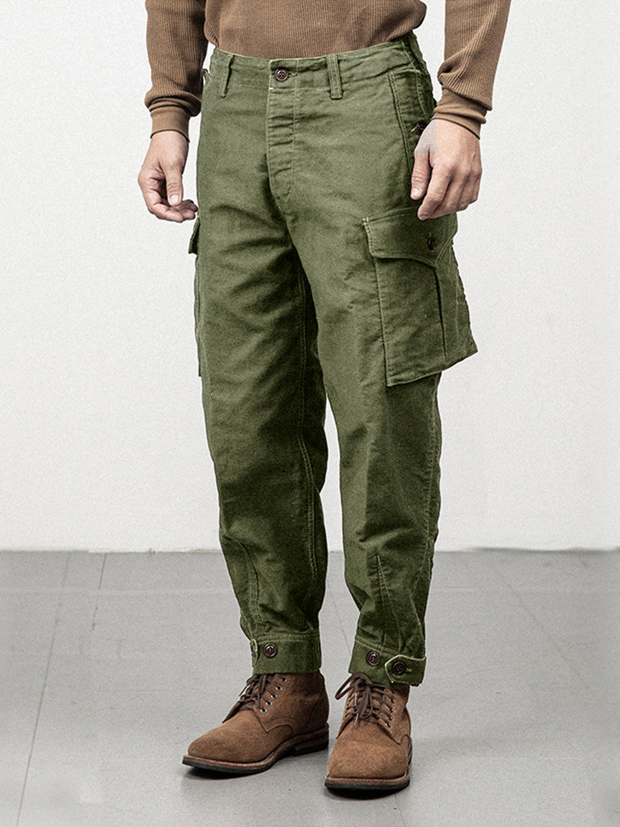 Pantalon de travail au sol pour homme des années 1930, vert militaire