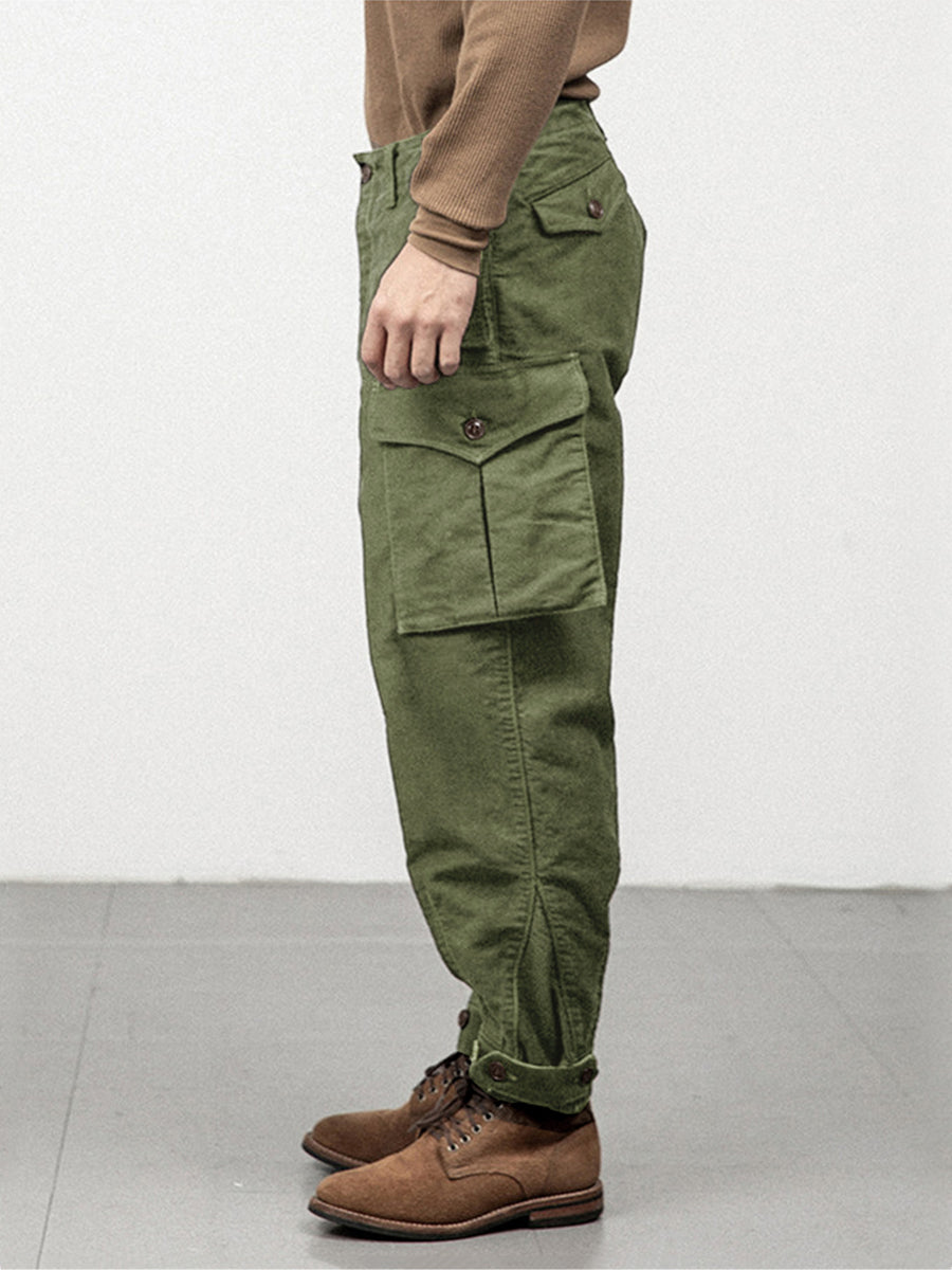 Pantalon de travail au sol pour homme des années 1930, vert militaire