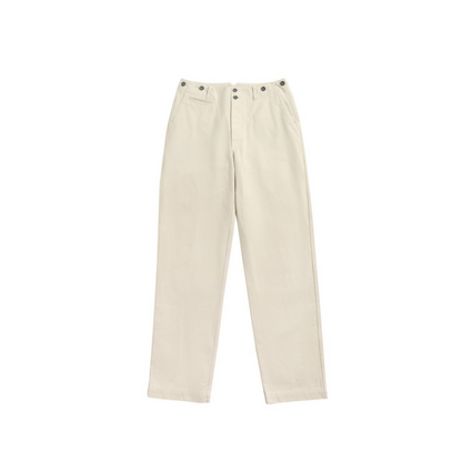 White High Waist Heeringbone Twill Pants  with Buckleback