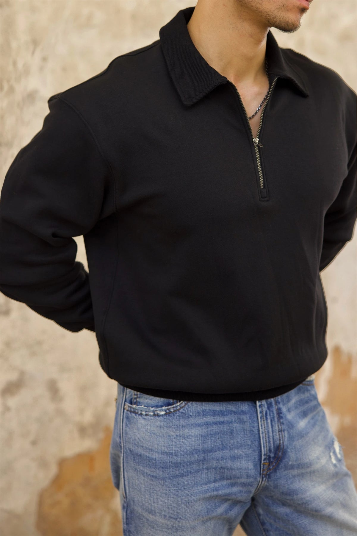 Sweat-shirt à manches longues et demi-zip pour homme