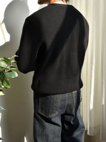 Men's Waffle Knit Cotton Henley Sweater