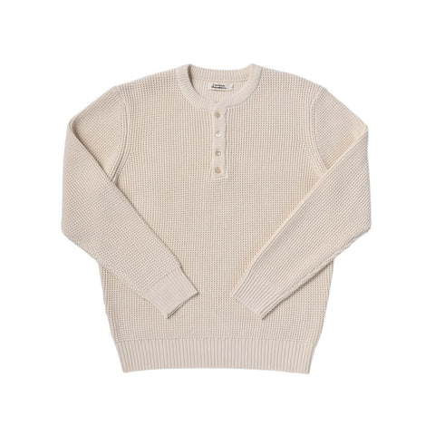 Men's Waffle Knit Cotton Henley Sweater