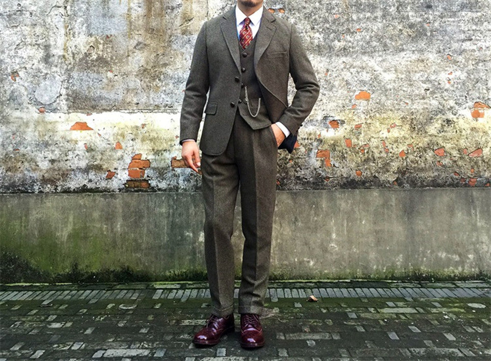Men's 1920s Herringbone Tweed Suit Jacket Ivy Style