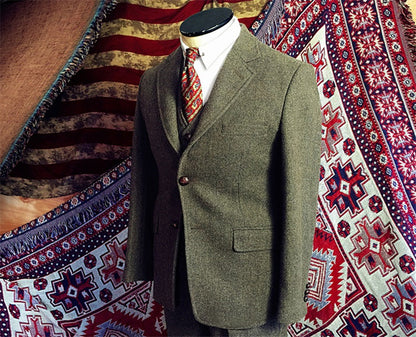 Men's 1920s Herringbone Tweed Suit Jacket Ivy Style