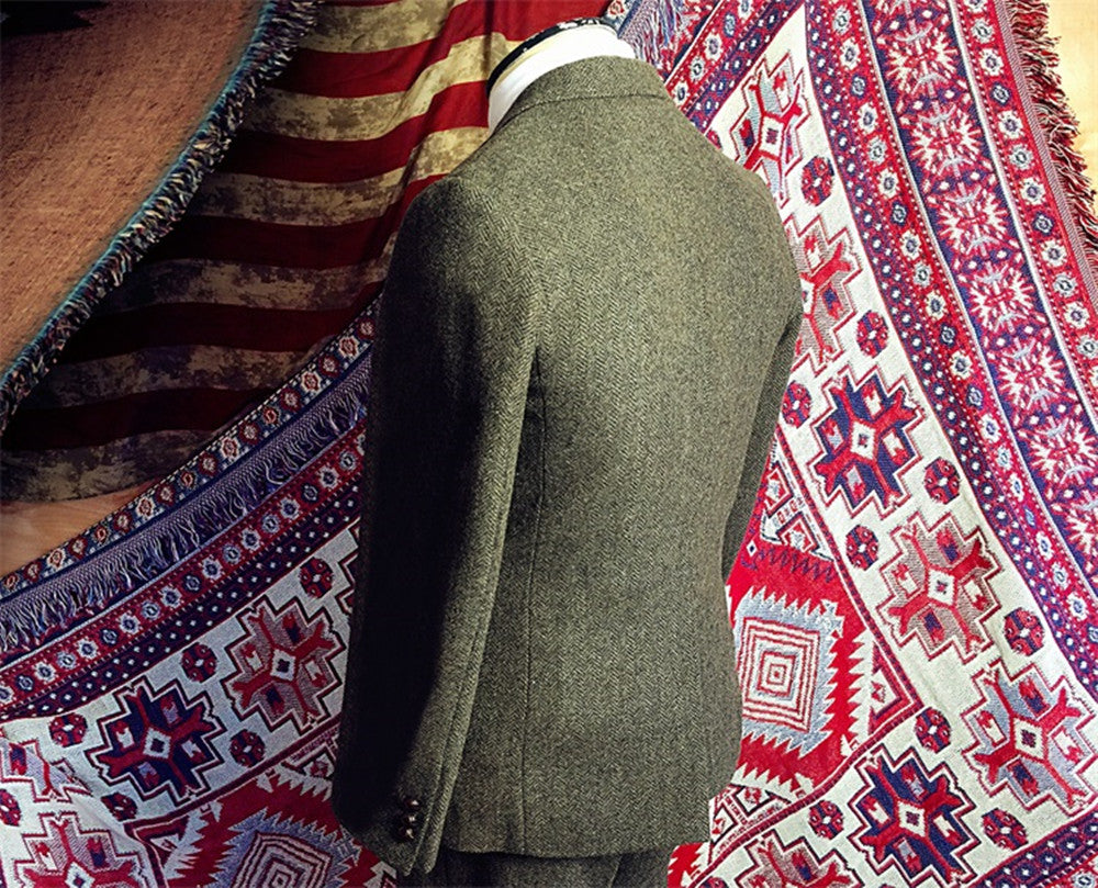 Men's 1920s Herringbone Tweed Suit Jacket Ivy Style