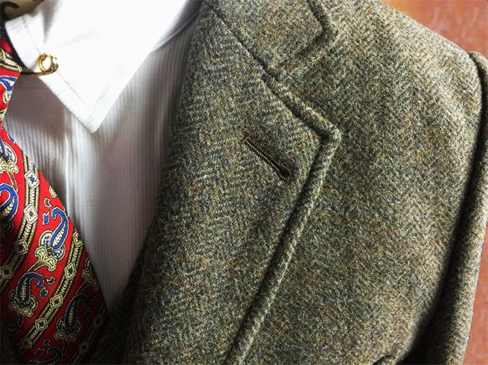 Men's 1920s Herringbone Tweed Suit Jacket Ivy Style